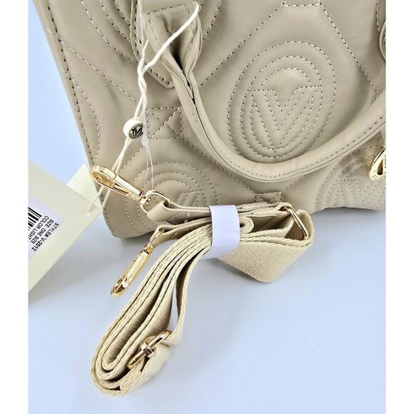 $299 Valentino Orlandi Quilted Shoulder Bag w/ Pendant Vegan Light Taupe New - Picture 9 of 15